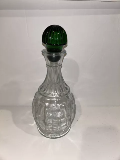 Vintage Avon Clear Glass Decanter With Emerald Green Stopper, 9.5" tall