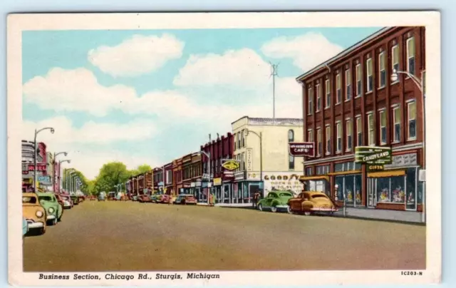 STURGIS, Michigan MI ~ Street Scene CHICAGO ROAD 1952 St. Joseph County Postcard