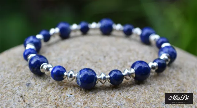 Stretch Bracelet with Genuine Sterling Silver & Lapis Lazuli.