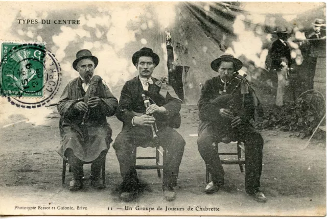 Carte Postale / Types Du Centre Un Groupe De Joueurs De Chabrelle + Cachet