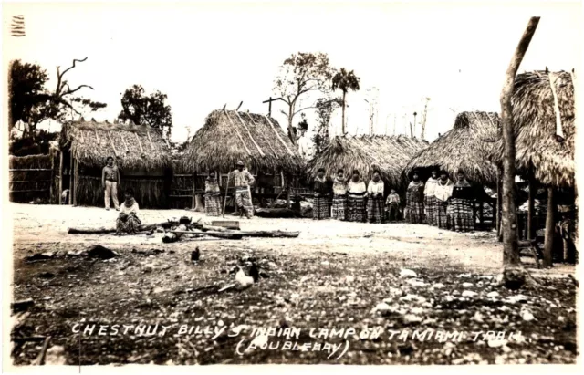 Chestnut Billy's Miccosukee Indian Camp on Tamiami Trail Florida RPPC Postcard