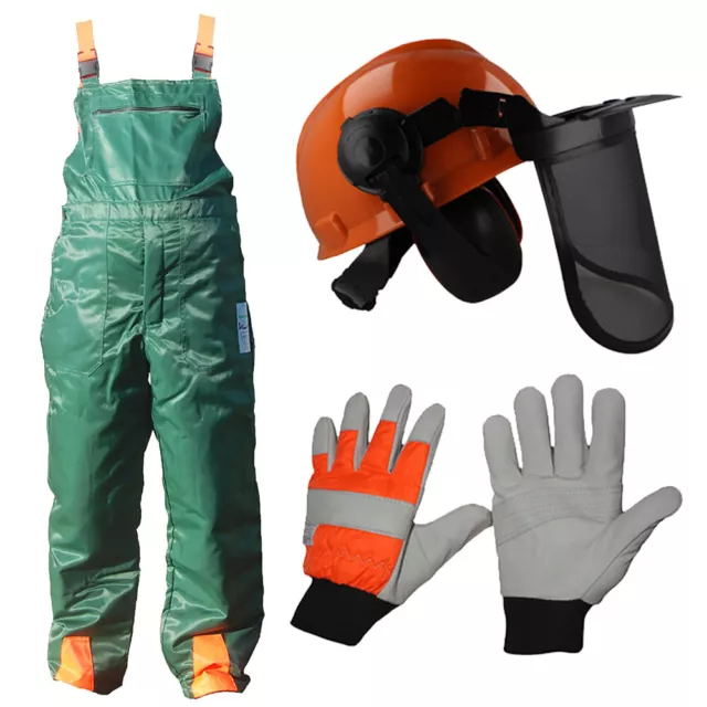 42" Waist Chainsaw Forestry Safety Protection Bib Trousers & Gloves & Helmet Kit