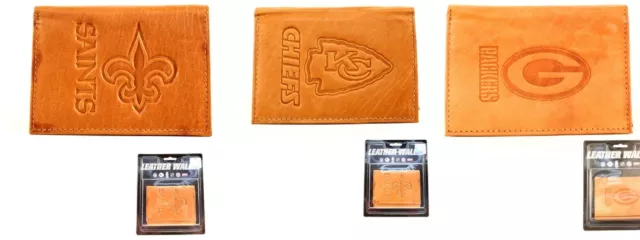 Brand New NFL Team Tan Tri-Fold Leather Wallet / Assorted Teams