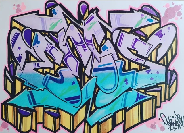 Dessin Original Mini Map Sery 23x29cm - Graffiti Legends SEEN, COPE2, CRASH, QUIK, IZ, BLADE, DAZE, TAKI