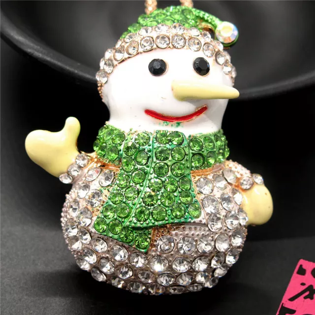 Fashion Women Rhinestone Green Cute Snowman Crystal Pendant Chain Necklace