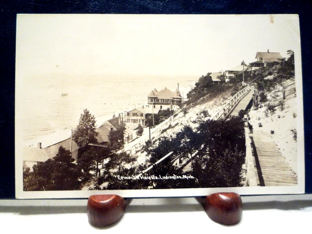 Vintage 1946 RPPC  Ludington, MI Birdseye View Epworth Heights on Lake Michigan