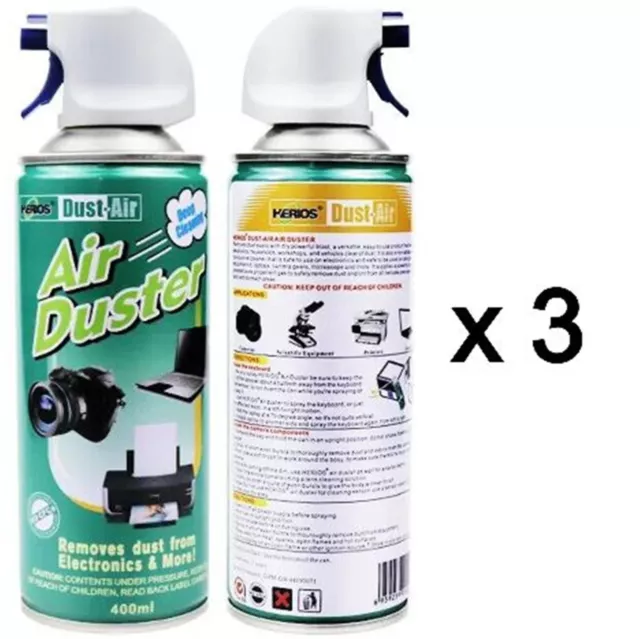 3 x Compressed Air Duster Cleaner 400ml Spray Can Clean Laptop, Keyboard, Mouse