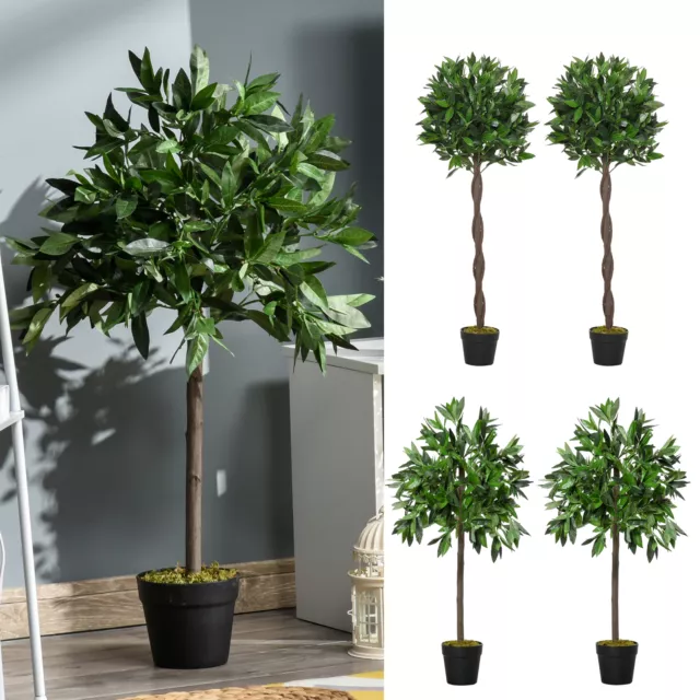 Set of 2 Artificial Topiary Bay Laurel Ball Trees in Pot Indoor Outdoor