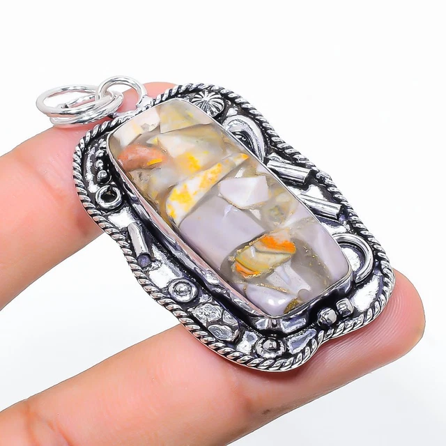 Bumblebee Jasper Gemstone 925 Sterling Silver Jewelry Pendant 2.52" Easter t111