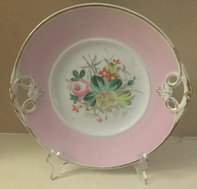 Vtg KPM Silesia Germany Floral Hand Painted Serving Plate Gold Trim Handles 9.5"