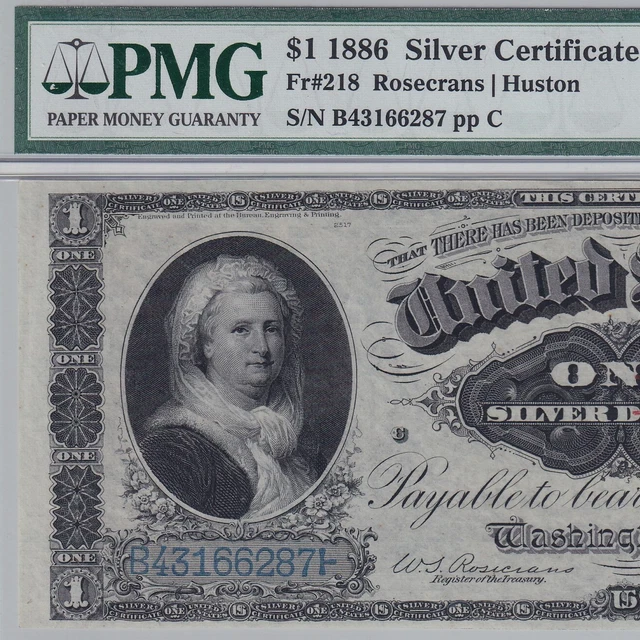 1886 One Dollar $1 large size Silver Certificate, Fr#218—PMG 64 EPQ Choice UNC
