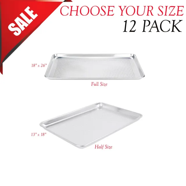 CHOOSE YOUR SIZE (12-Pack) Wholesale Aluminum Baking Sheet Pans Perforated