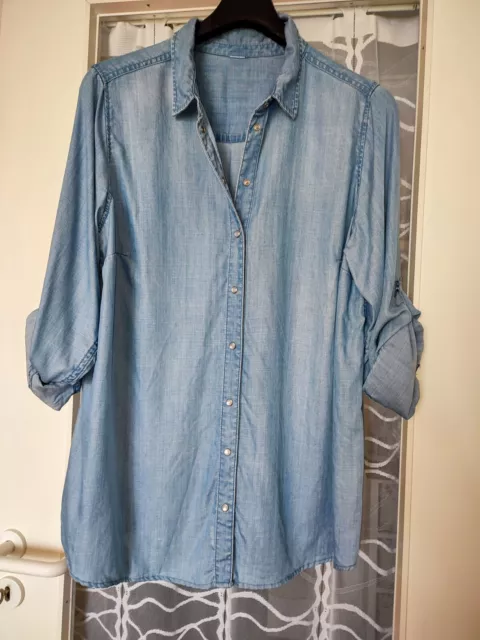 Jeans-Bluse Gr.46,blau,Langarm m. Riegel,Kellerfalte im Rücken. Boutiqueware