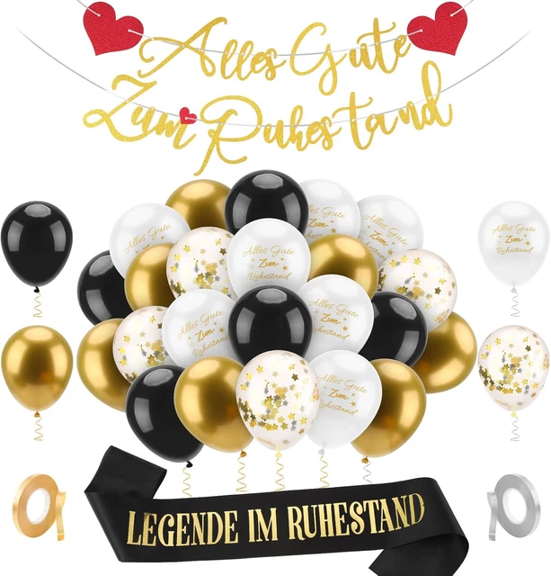 Luftballons 4 Designs 13-teiliges Renten-Deko-Set – „Vive La Retraite“ Banner 180x40 Cm + 12 Luftballons (4 Designs) + Seidenband, Für Abschiedsfeiern