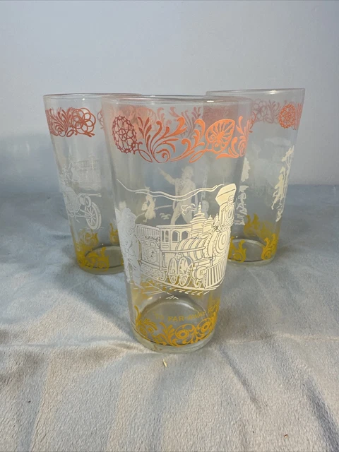 Vintage Hazel Atlas Americana To FarAway Places Yellow Pink White 3 Pc Lot