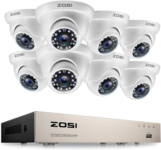 ZOSI H.265 1080P 8CH TVI DVR 8 Caméras Surveillance Extérieur CCTV