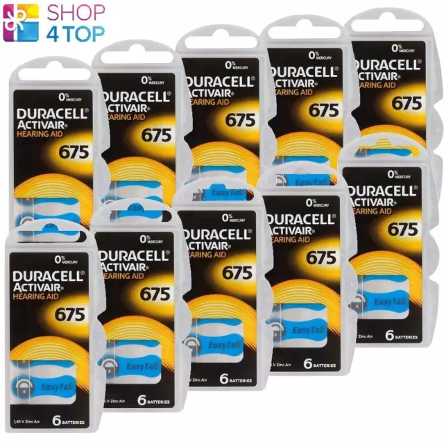 60 Duracell 675 Activair Hearing Aid Batteries Zinc Air 1.45V Mercury Free Neuf