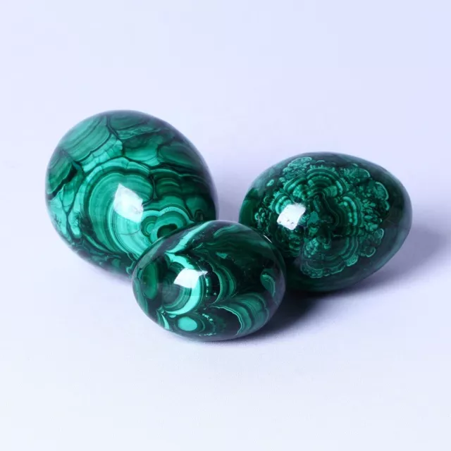 2PC Natural Dark Green Malachite Egg Crystal Gemstone Sphere Ball Energy Healing