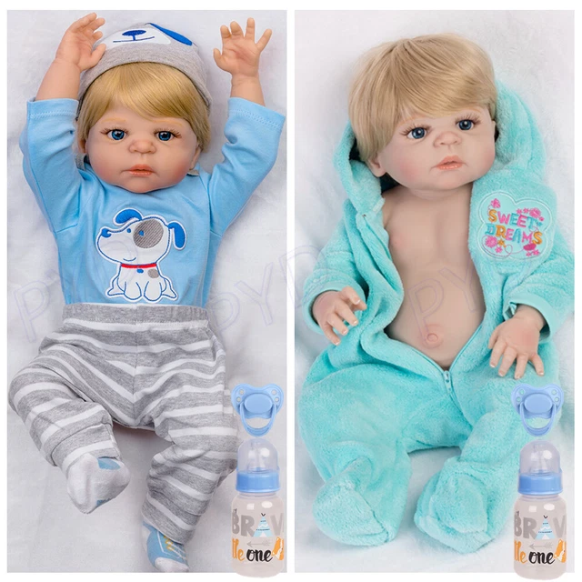 22" Realistic Full Body Vinyl Silicone Reborn Baby Dolls Twins Newborn Boy Gift