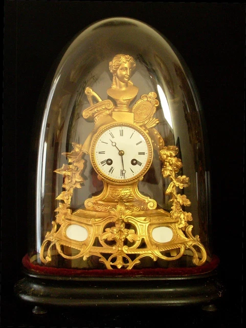 1855  French Empire CLOCK  GLOBE JAPY Queen Bust, ALLEGORY TO ARTS, Works, chime