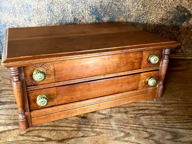 Antique  2 drawer Wooden Sewing Spool Cabinet / Vintage General Store Display