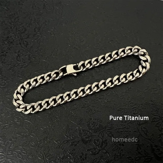 TA1 Pure Titanium 7mm Cuban Chain Bracelet Men Diamond Cut Ice Crystal Silver 8"
