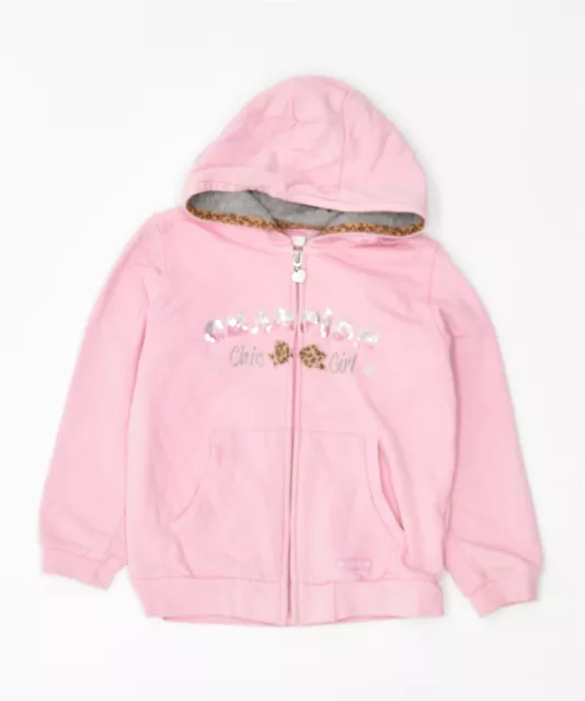 CHAMPION Girls Graphic Zip Hoodie Sweater 2-3 Years Pink Cotton LG04