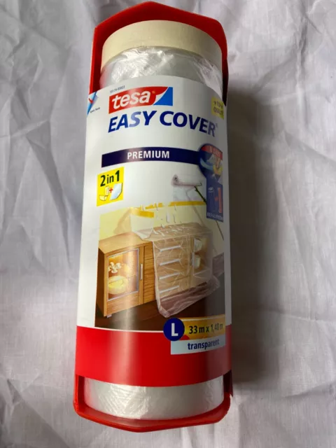 Tesa Easy Cover, Painters Plastic with Tape Adhesive 33m x 1.4m(108ft x 4.6ft)