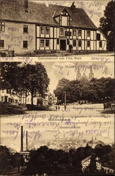 Ak Hilchenbach in Westfalen, Gastwirtschaft, Markt, Gesamtansicht - 10540789