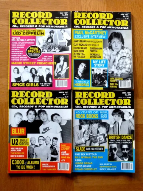 4 x RECORD COLLECTOR Magazines Mar-Apr-May-June 1997 Blur-Sex Pistols-Hendrix-U2