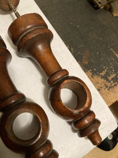 4 Old Sets Arts Craft Victorian Turned Wood Drapery Curtain Rod Brackets Finials 7