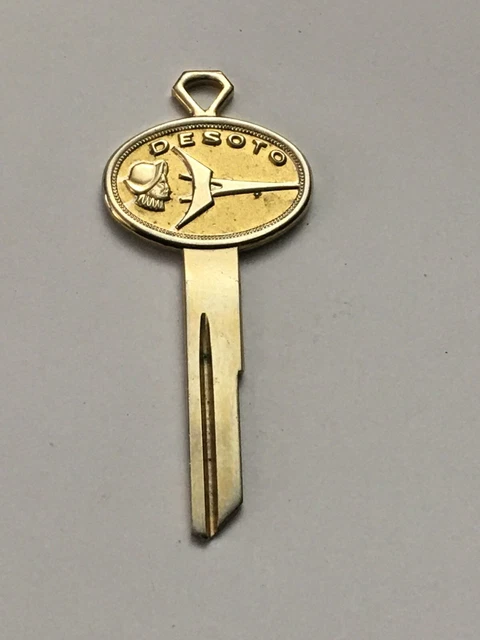 Vintage Plymouth Desoto Gold Toned Blank Keychain, Uncut Key Ring Vintage Plymouth Desoto Gold Toned Blank Keychain, Uncut Key Ring
