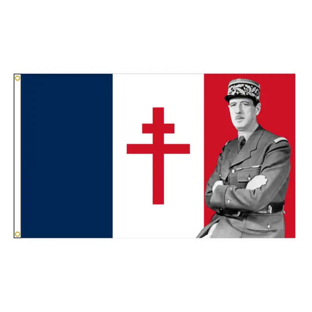 Drapeau de la France Charles De Gaulle Croix de Lorraine 90x150cm ou 60x90cm