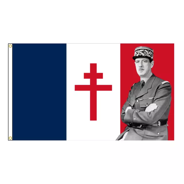 Drapeau de la France Charles De Gaulle Croix de Lorraine 90x150cm ou 60x90cm