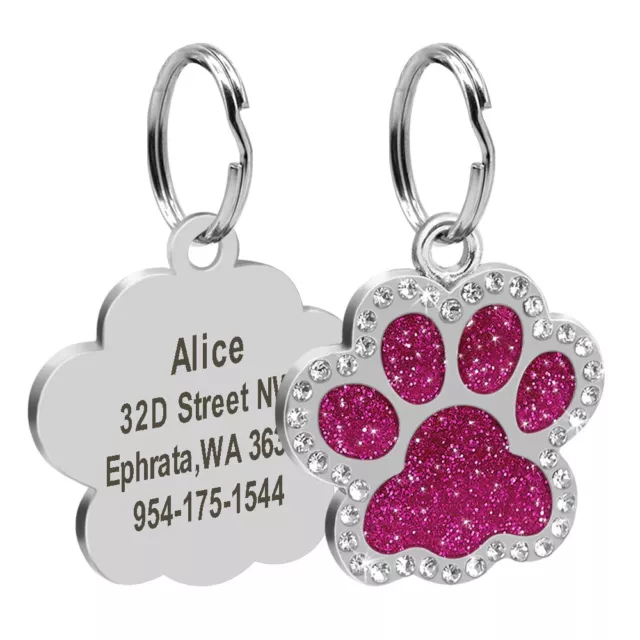 Taw Glitter Dog Tags disque personnalisé animal de compagnie chat étiquette collier gravée rose 3
