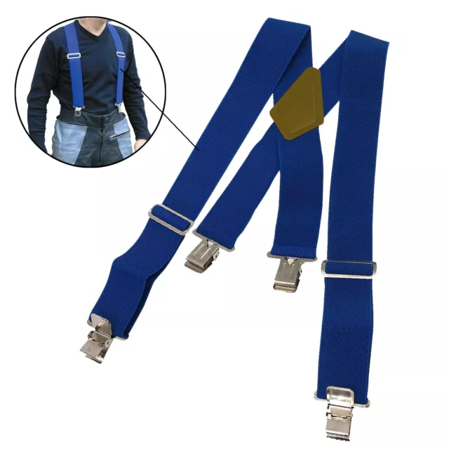Pair Motorcycle Motorbike Ride Heavy Duty Elasticated Braces For Trousers Blue