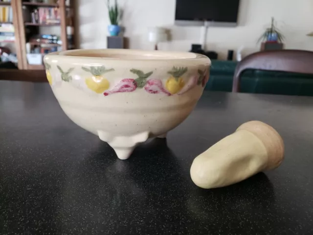 Rare Antique Stoneware Mortar And Pestle Yellow Ware Pottery Art Deco Nouveau