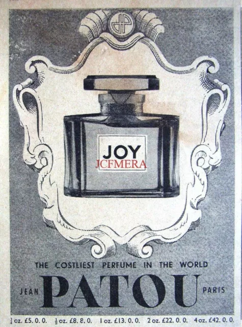 Jean Patou 'JOY' World's Costliest Perfume Cosmetics ADVERT: Small 1958 Print Ad