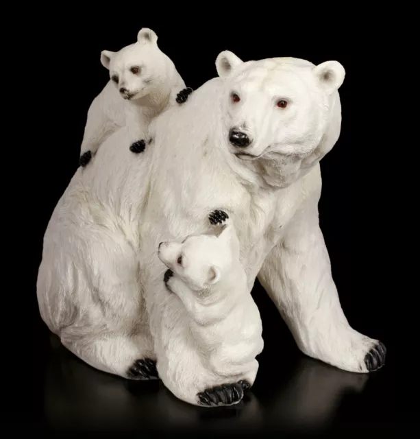 Eisbären Figuren - Mutter mit zwei Jungen - Weiße Bärenfamilie Bärenkinderstatue 2