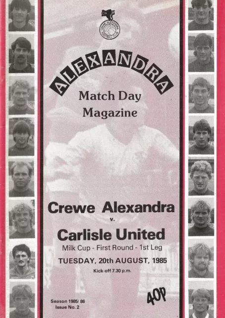 Football Programme CREWE ALEXANDRA v CARLISLE UNITED Aug 1985 FLC