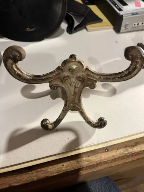 Antique Ornate Double Hall Tree Hook Coat Hat Rack Hanger Victorian Cast Iron