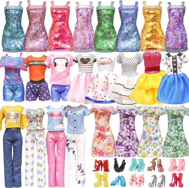 20 Pcs Barbie Clothes Doll Fashion Wear Clothing outfits Dress up Gown Shoes Lot