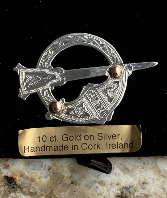 SALE. ANTIQUE IRISH Tara Brooch Penannular Pin 10K Gold on Silver