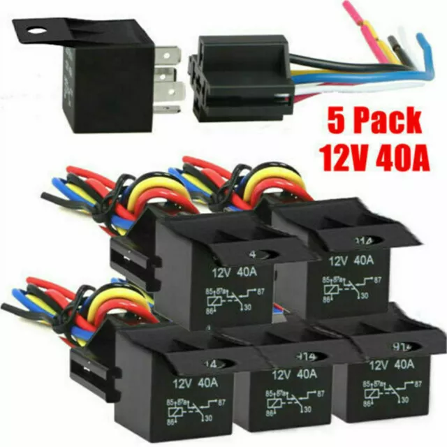 5Pcs Car 12V DC 40A 5-Pin Relay Switch Harness Socket Waterproof Automotive SPDT