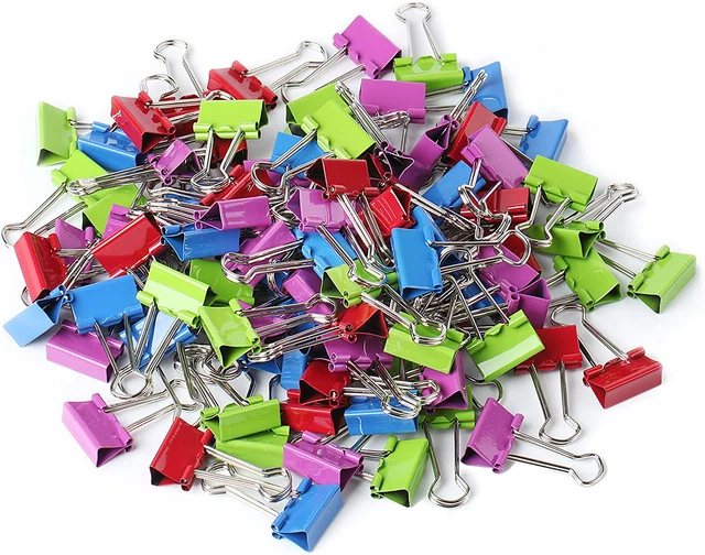 Colored Binder Clips 0.75” 100 Pack Small Mini Binder Clips, Small Binder Clips