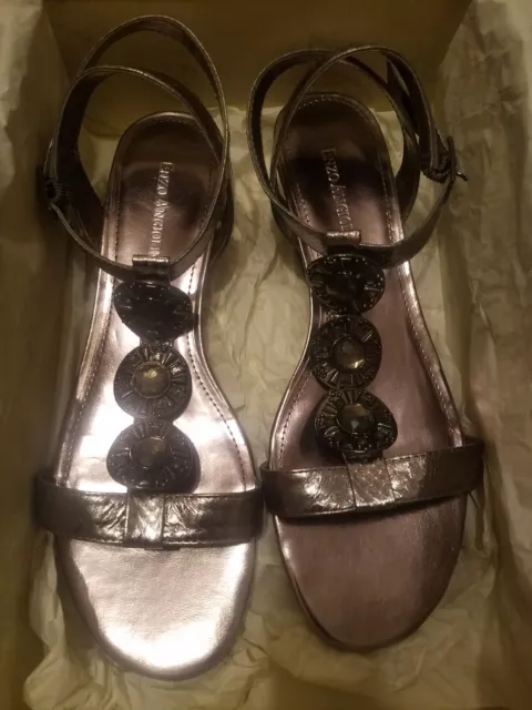 New Enzo Angiolini 8M Leather Strappy Sandals in Pewter 