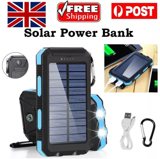 10000000mAh Solar Power Bank Pack Waterproof 2USB LED Battery Charger Phone UK