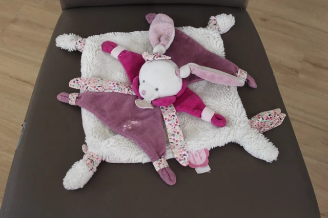 doudou lapin cerise doudou et compagnie fuchsia parme carré