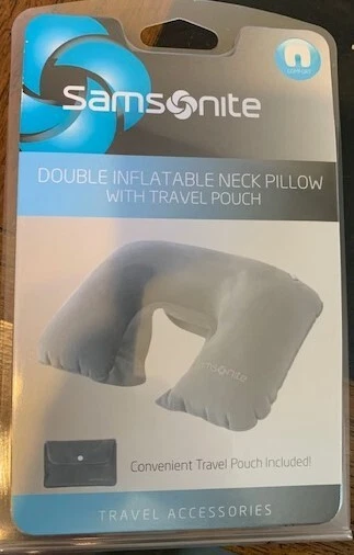 New Samsonite Double Inflatable Neck Pillow 43697-1408 Grey