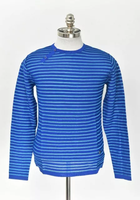 NWT VERSACE COLLECTION Blue Striped Cotton Knit Cardigan Pullover Sweater S